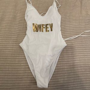 White and Gold One Piece Swimsuit